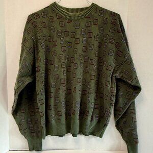 Vintage Green Cotton Geometric Sweater